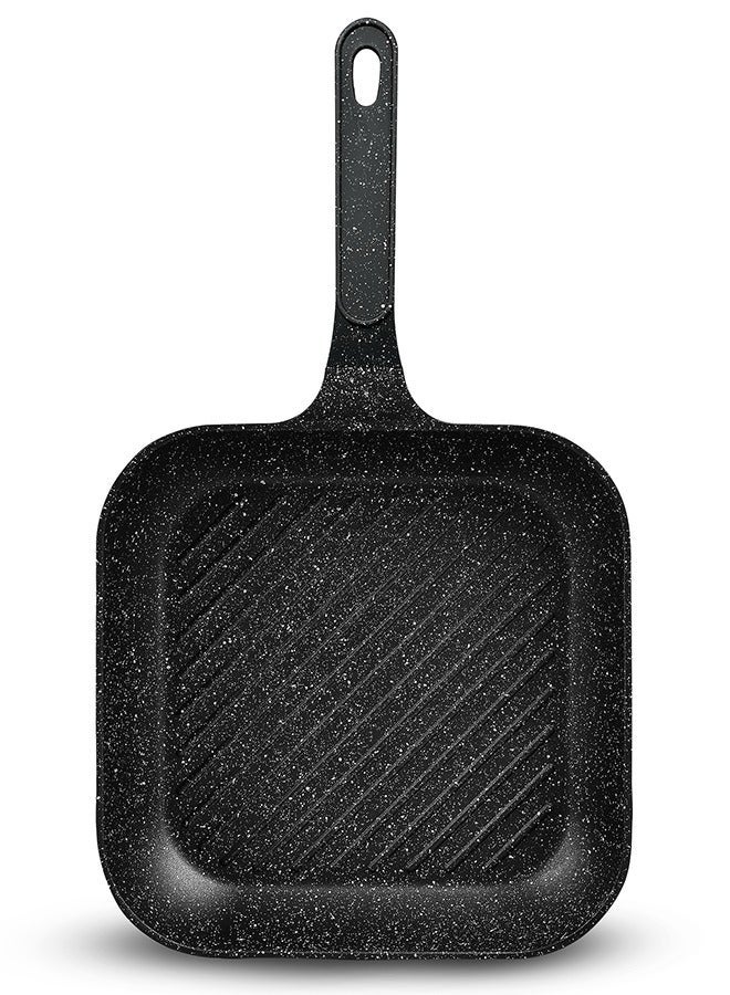 Sonex  Diecast Marble Coated Grill Pan 24 cm– Non-Stick, Raised Ridges, Cool-Touch Soft Handle, PFOA-Free, Dishwasher Safe, Easy Clean, Premium Korean Technology for Healthy Grilling, Black - Image 2